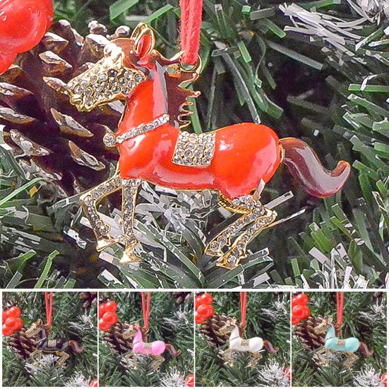 Pony Christmas Ornament Rhinestone Zodiac Horse Pendant for Tree Decor Sparkling Holiday Charm Good Luck Horse Theme Decoration