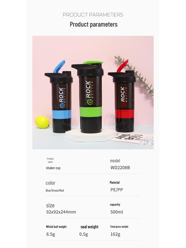 Three-Layer Fitness Shaker Bottle with Food Grade Pill and Powder Compartments