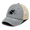 Black Witch Broom Printed Mesh Cap Adjustable Lightweight Baseball Cap Stylish Casual Hat For Unisex Women Hiking Tennis Daily