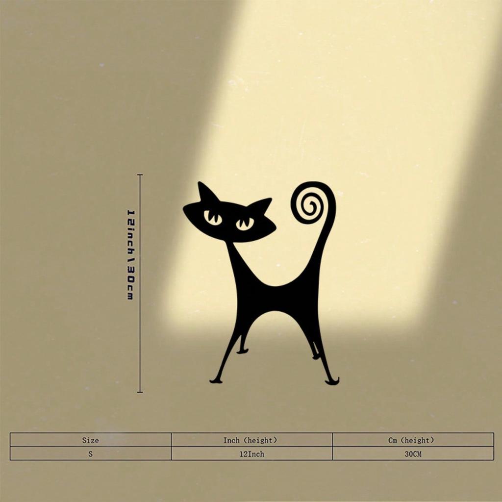 Vintage Metal Cat Wall Art Sculpture Black Powder Coated Iron Home Decor Gift