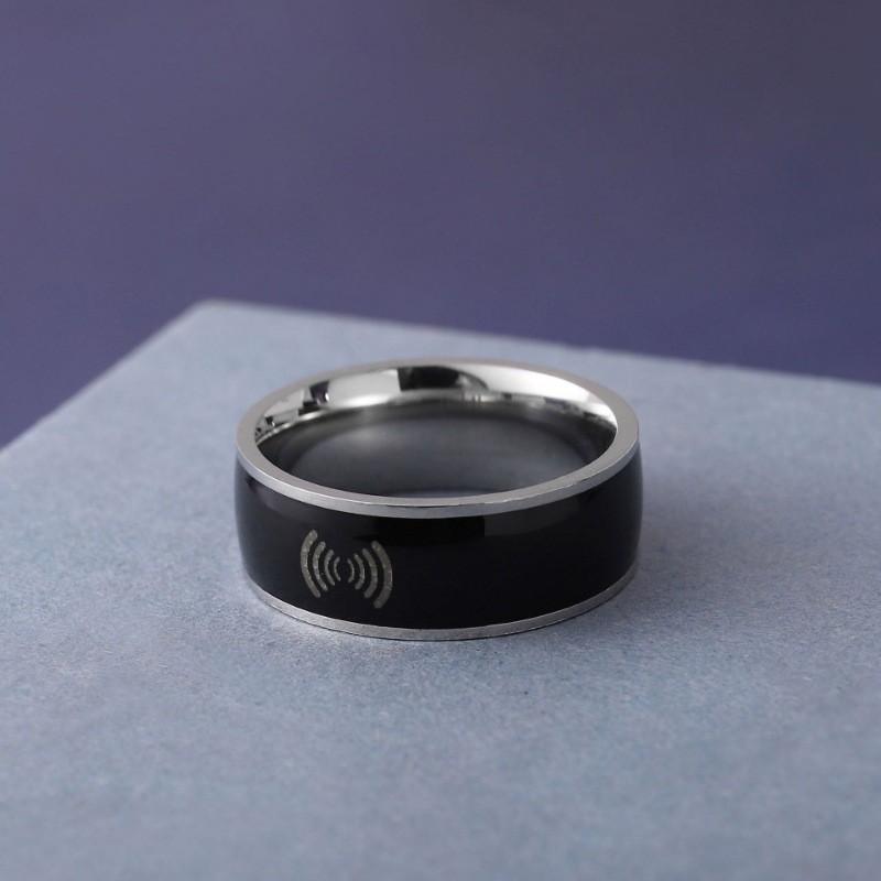 Black Technology Nfc Ring With Geometric Design For Men And Women Stylish Wear
