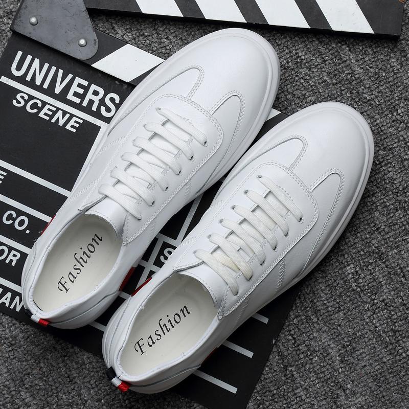 Fashion Versatile Genuine Leather Mens Sneakers Pure Colors Man Tenis Masculino Comfortable Outdoor Shoes Lace-up Casual Shoes Trainers