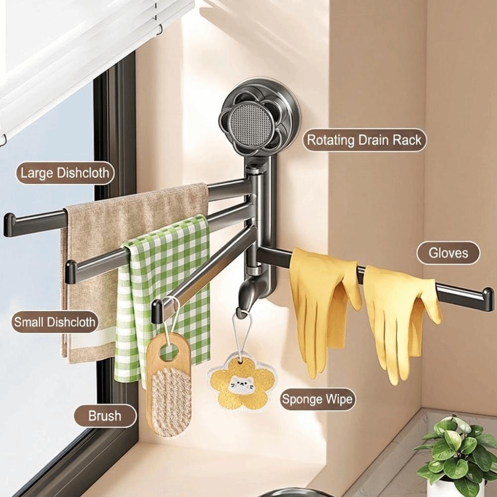 Rotating Towel Hanger Wall Mounted Bath Towel Holder Multi-Rod Towel Rack Shower