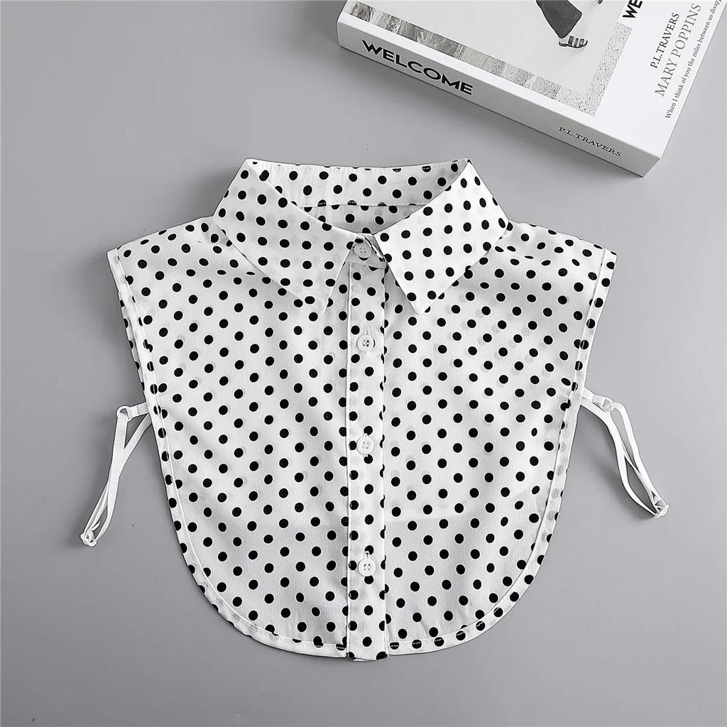 Cotton Front Tie for Women Polka Dots Fake Collar Laides Lapel Detachable Collar Shirt Female False Collar Necklace Dress Decor
