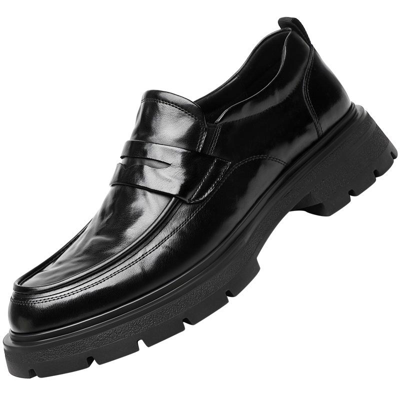 Leather Shoes Men's Inner Height Increases by 8cm, the First Layer of Cowhide Is Breathable, Business Dress Shoes, Big Head and One Pedal, Casua