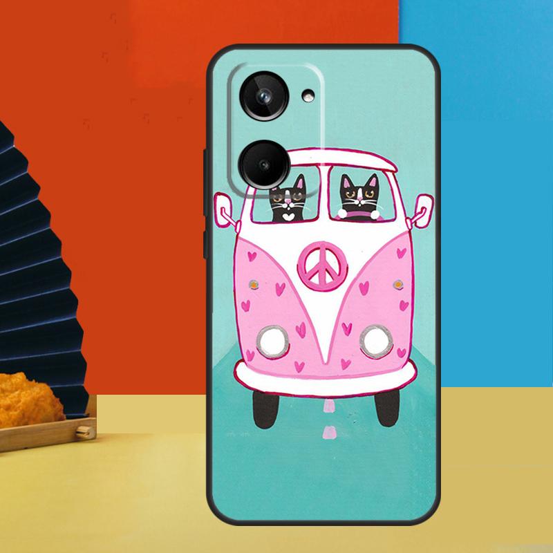 Hippy Peace Bus Cat For Realme 15 10 11 12 13 14 Pro Plus C67 C65 C63 C61 C35 C55 C53 C51 C71 C75 GT7 Pro Case