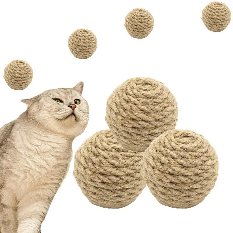 Natur Sisal Ball Katzenspielzeug mit eingebautem Sandstein Zahnreinigung Bissfest Kaubar Interaktives Spiel Langlebig Umweltfreundlich Desi
