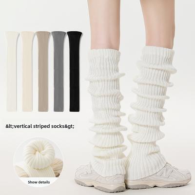 Spring and Autumn Women's Hot Girl Leg Covers, White Women's Calf Socks, Seasonal Knitted Socks, Trendy
