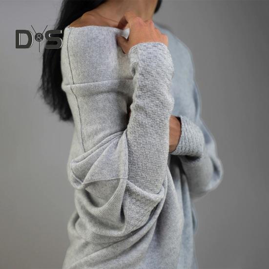 Women Pullover Tops Round Neck Long Sleeve Casual Loose Fit Tops Solid Color Stretchy Casual T-shirt