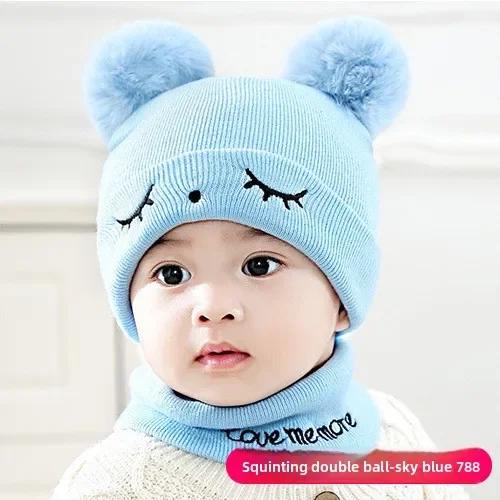 Soft Baby Winter Hat and Scarf Combo Cute Knitted Beanie for Infants Boys Girls Warm Fleece Lined Crochet Cap for Cold Weather