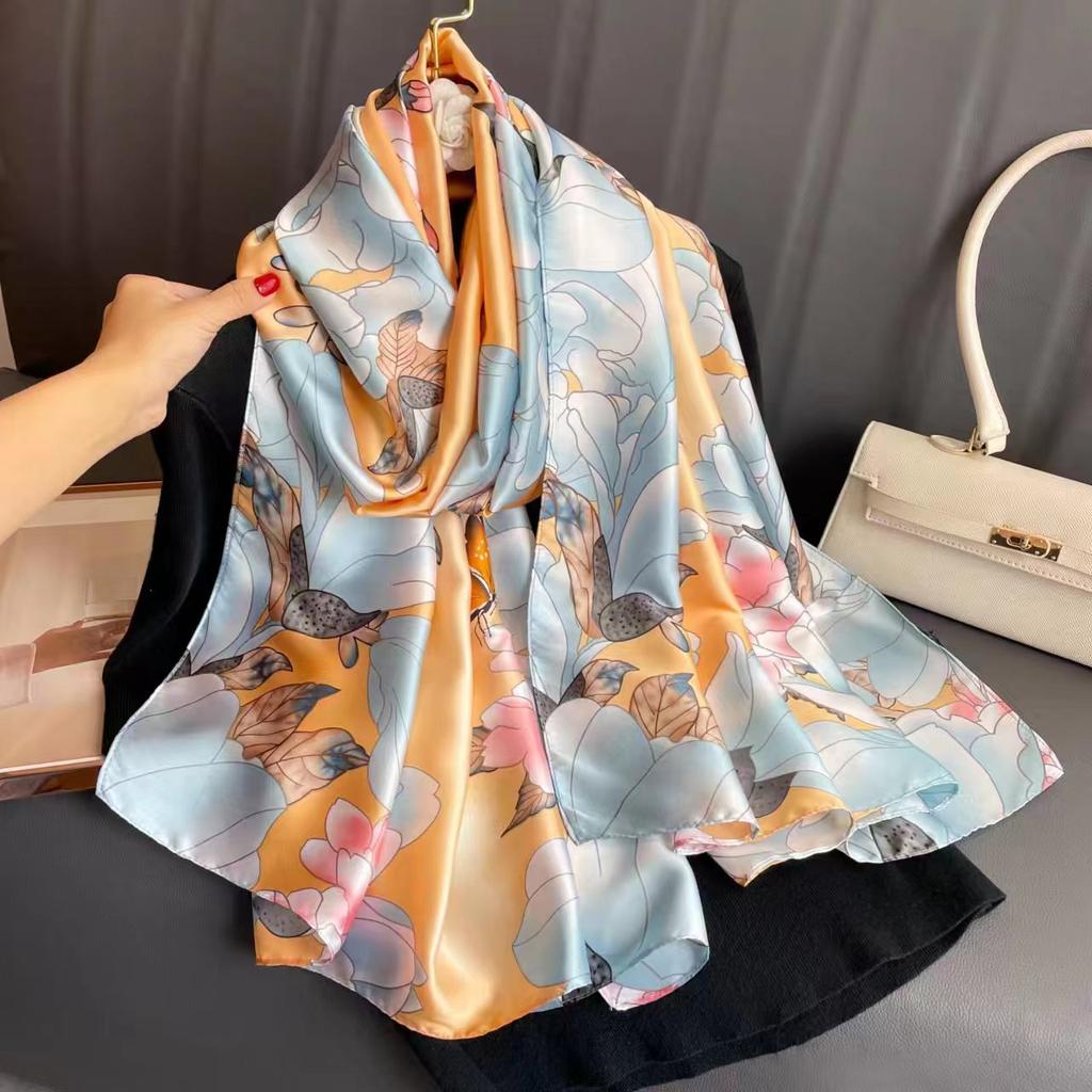 Silk scarf female spring and autumn fashion printing simulation silk temperament sarong thin section shawl scarf