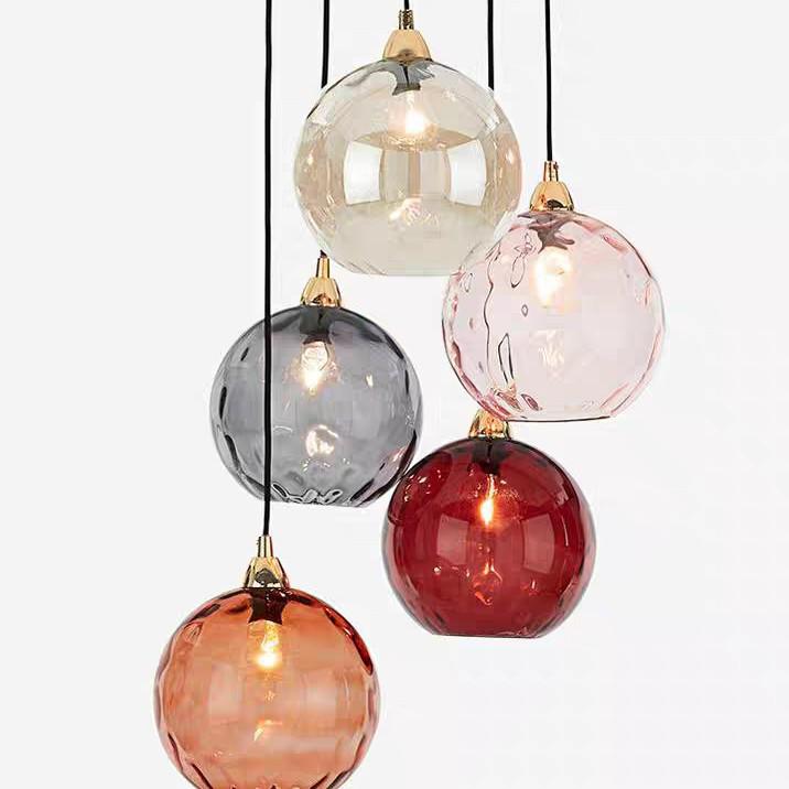 Nordic Minimalist Ripple Glass Pendant Light - Round Ball Design for Bedroom or Restaurant