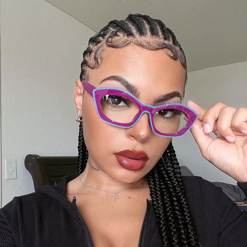 Europe and America Retro Cat Eye Anti-Blue Light Glasses Men Women Fashion Collide Color High Definition Eyeglasses