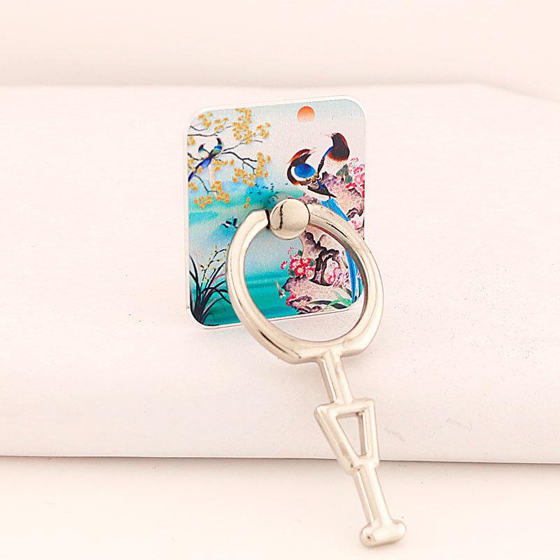 Creative Square Ring Buckle Phone Holder with Metal Adhesive - Women's Vertical Screen Design