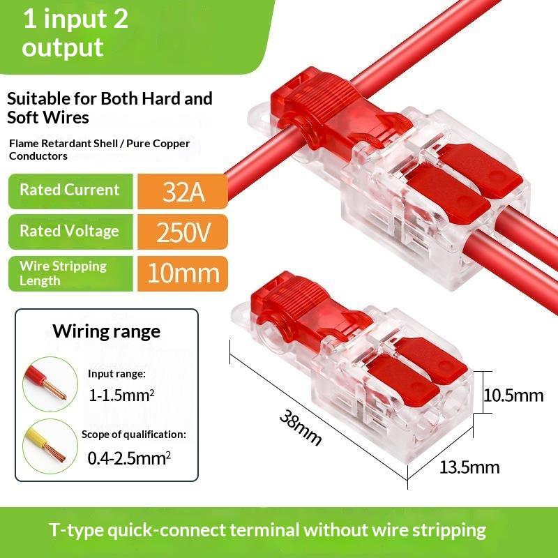 10Pcs T Type Electrical Cable Lever Connector Fast Stripping Free Crimp Terminal With Fixing Hole Awg 18-12
