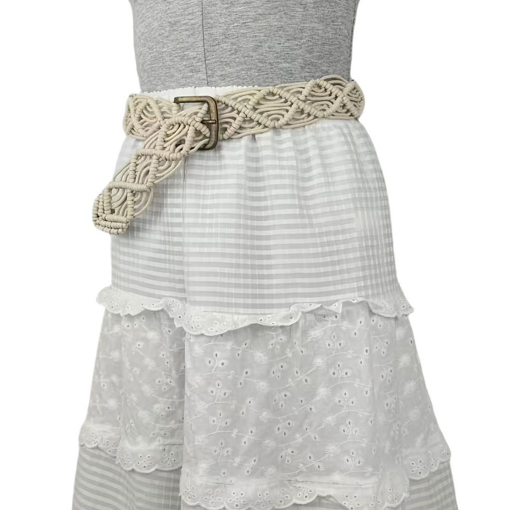 Bohemian Belt Women's Skirt Shirt Dress Wide Version Woven Waist Seal Round Button Ethnic Style Casual Decoration