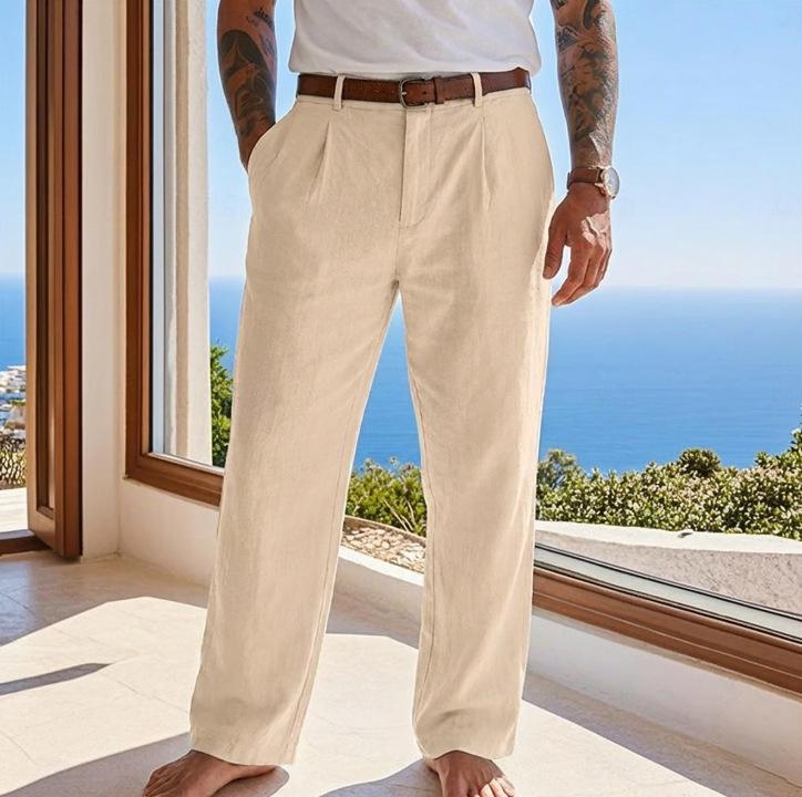 Summer Linen Casual Pants Simple Seaside Resort Style Breathable Straight Cut and Superior Quality
