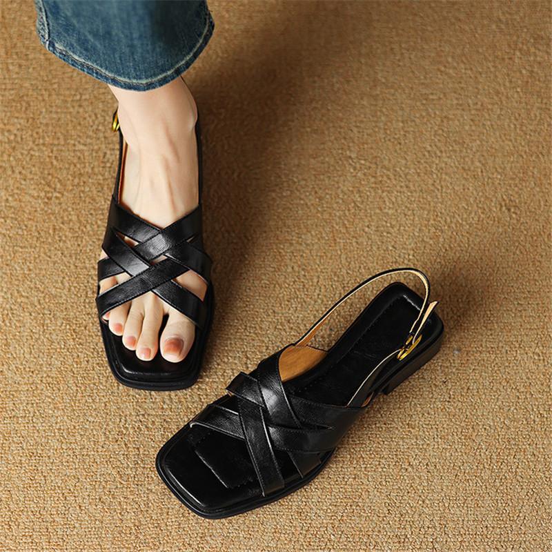 Fashion New Summer Sandals Split Leather Women Shoes Square Toe Sandals for Women Fashion Chunky Heel Sandals High Heels Gladiator Shoes