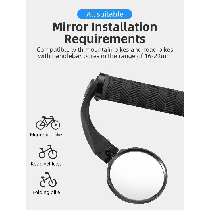 ROCKBROS Mountain Road Bike Mirror HD Folding Bicycle RearView Mirror 360° Adjustable Handlebar Looking Glass PC MTB Accessories