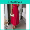 Elegante Abito Maxi Estivo Senza Maniche Scollo a V Schiena Scoperta Pieghettato per Donna
