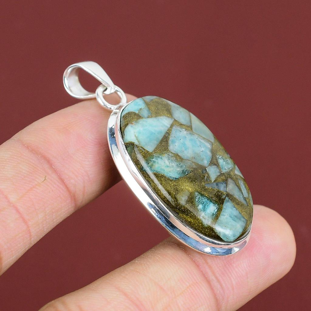 Copper Amazonite Pendant Gemstone Pendant Decent Jewelry 925 Sterling Silver Pendant Brand New Pendant Handmade Silver Jewelry Gifts For Mom