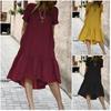 Women's Fashion Summer Spring Solid Color Print Short Sleeve O-Neck High Waist Casual Dresses