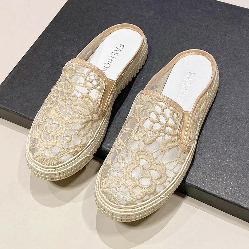 Hollow Embroidered Women's Slippers Flat with Pull on Women's Shoes on Sale 2025 New Summer New Solid Women's Slippers