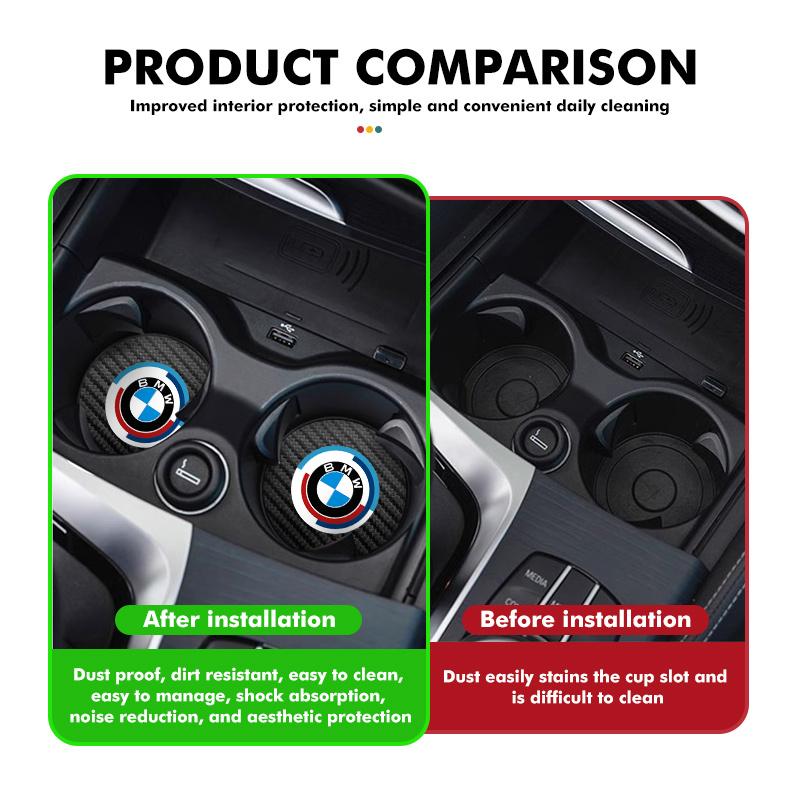 2pcs Car Water Cup Mats Carbon Fiber Coaster Non-Slip Pad For BMW E36 E39 E87 E60 E46 E53 E90 F10 F20 F25 F30 X3 X5