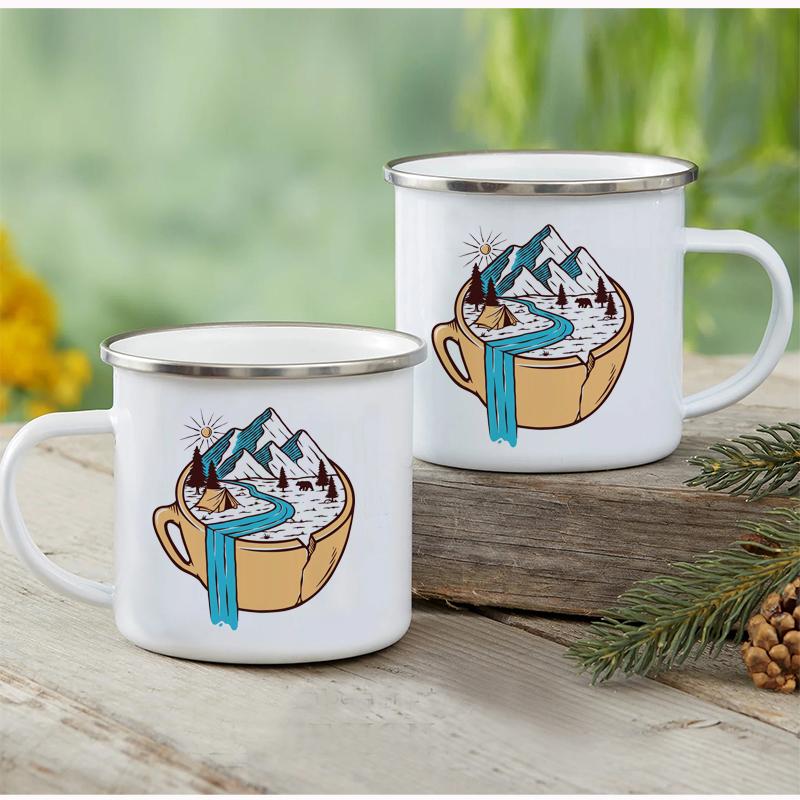 Outdoor Enamel Water Cups, Camping Mug, Campfire Party, Beer Coffee Mugs, Mountain Handle Mug, Best Gifts for Camper Lovers