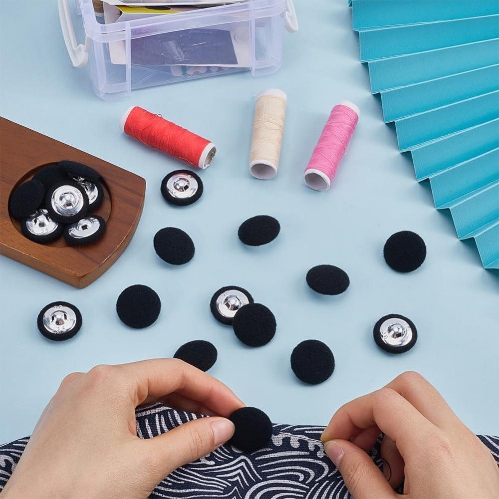1 Box 20Pcs Black Velvet Buttons 0.91"(23Mm) Round Fabric Covered Velvet Cloth Tuxedo Button With Iron Shank For Sewing