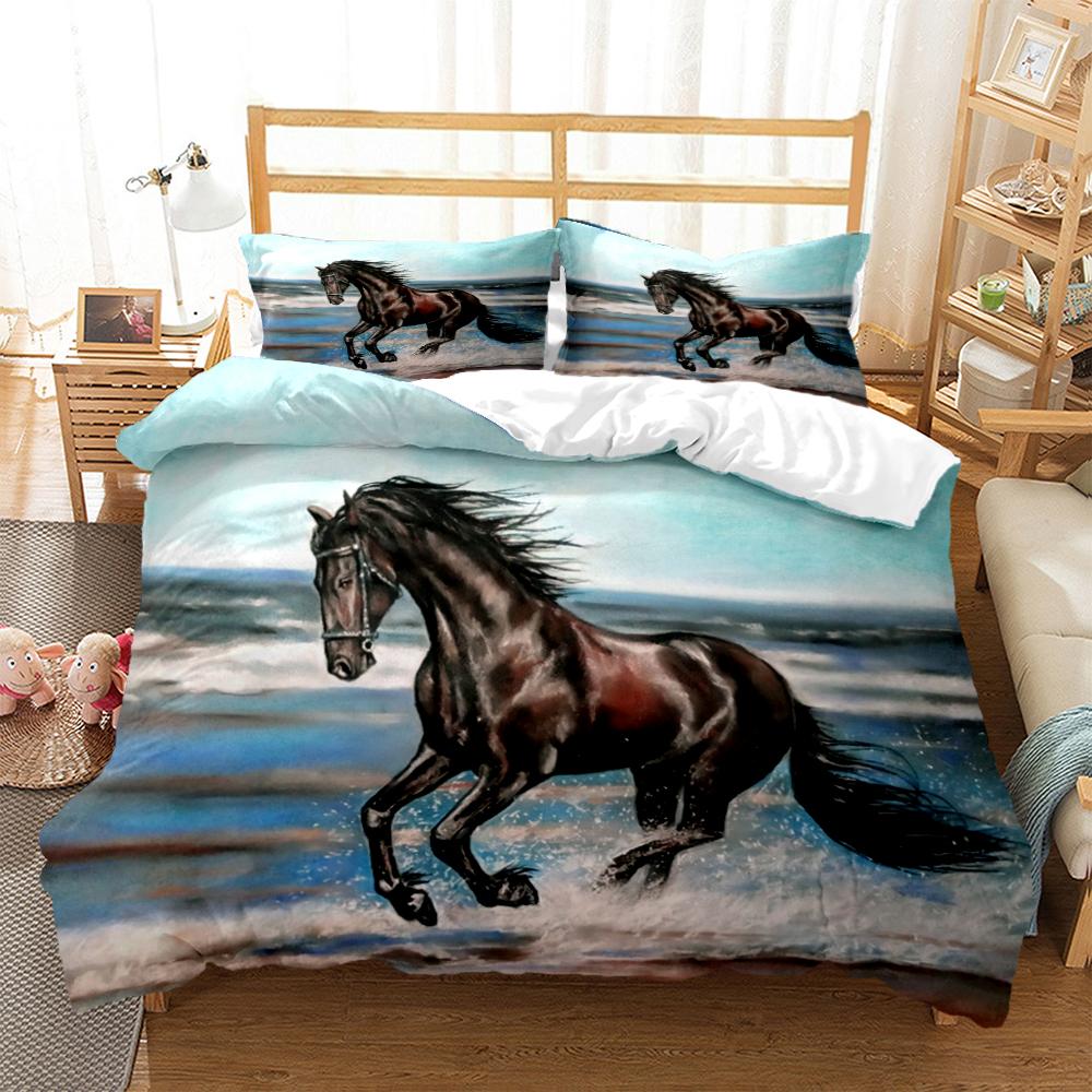 Horses Hd Print Polyester Bedding SetsKids Or Adults For Beds Quilt Cover Pillowcase Bedding SetTeens King Size Bedding Set