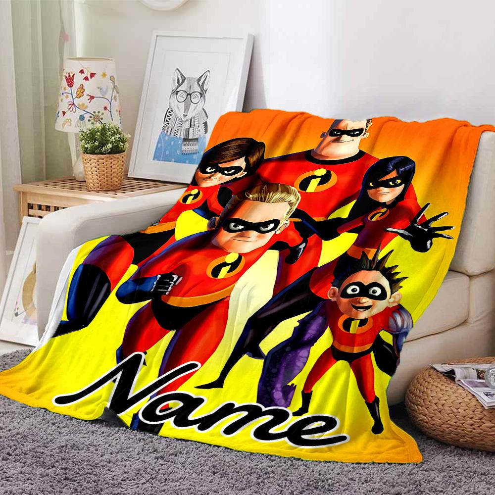 Custom Name Incredibles Poster flannel Blanket for Super Soft Cute Comfort Blanket for Travel Bedding Couch Sofa Blanket