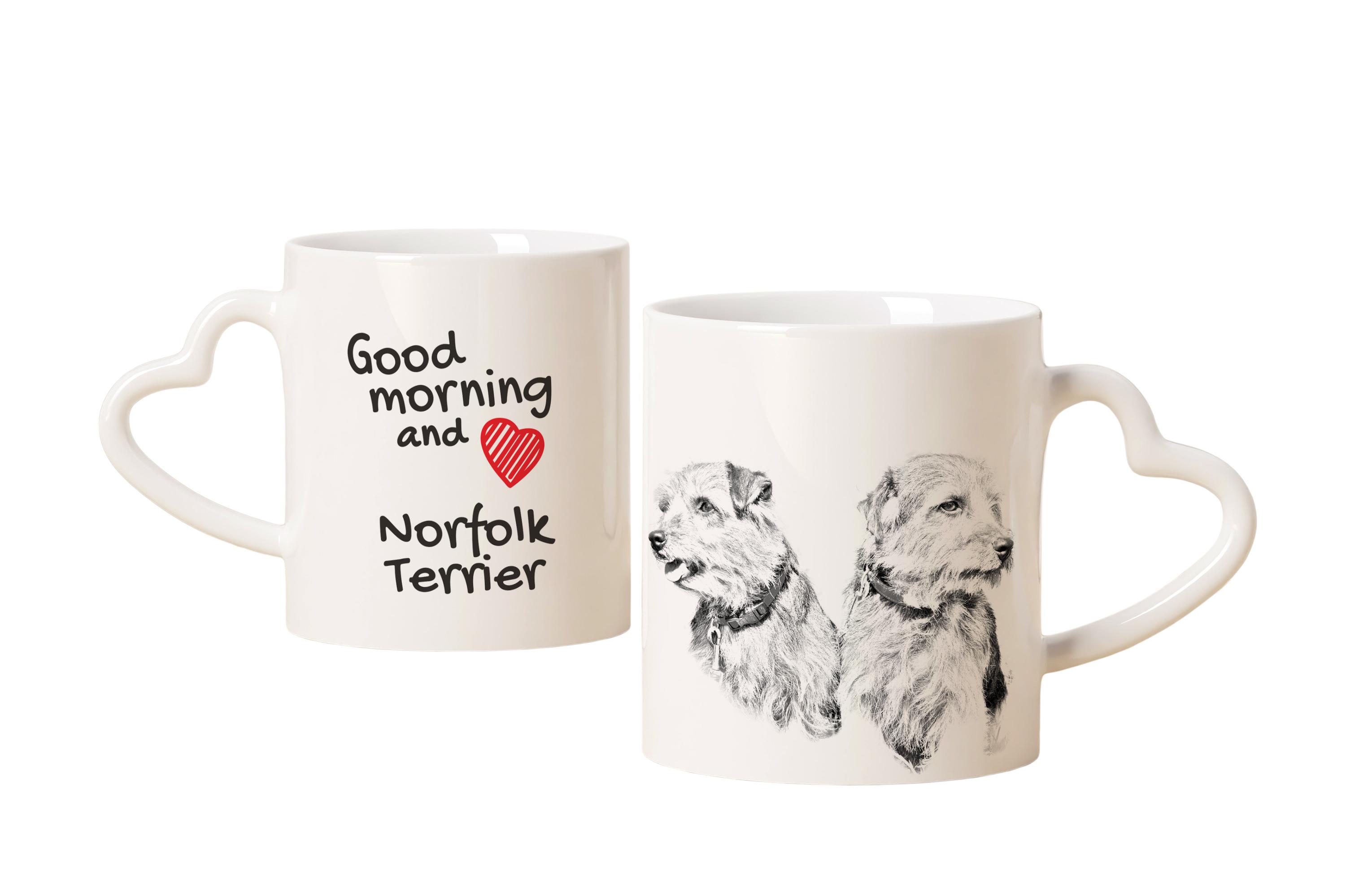

Norfolk Terrier - cup with a dog, adorable cup with a heart-shaped handle, universal gift from the Art-Dog brand білий