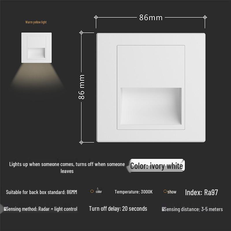 

Встраиваемый ночник 86-го типа с антибликовым покрытием и умным радарным датчиком для лестницы и коридора Default