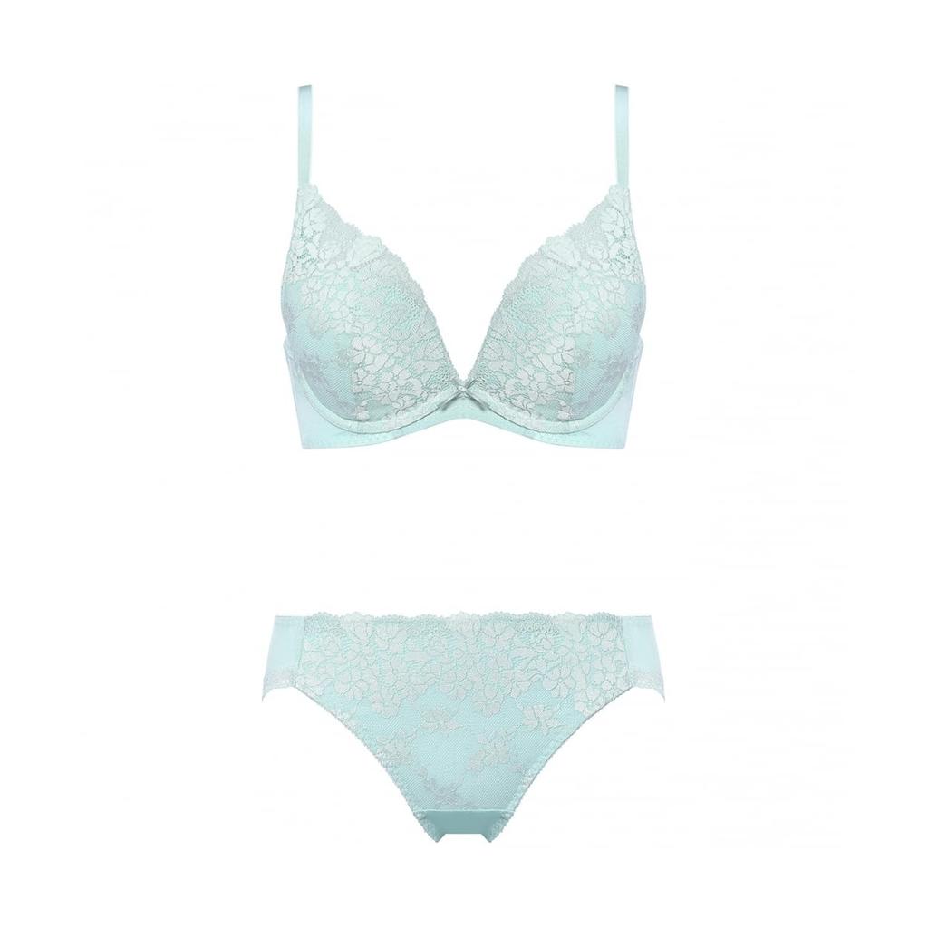 AMOSTYLE BY Triumph Dream Bra Deep V Bra Panty Swinging 3683 D70M & Set, Bouquet, (Sterling Blue),