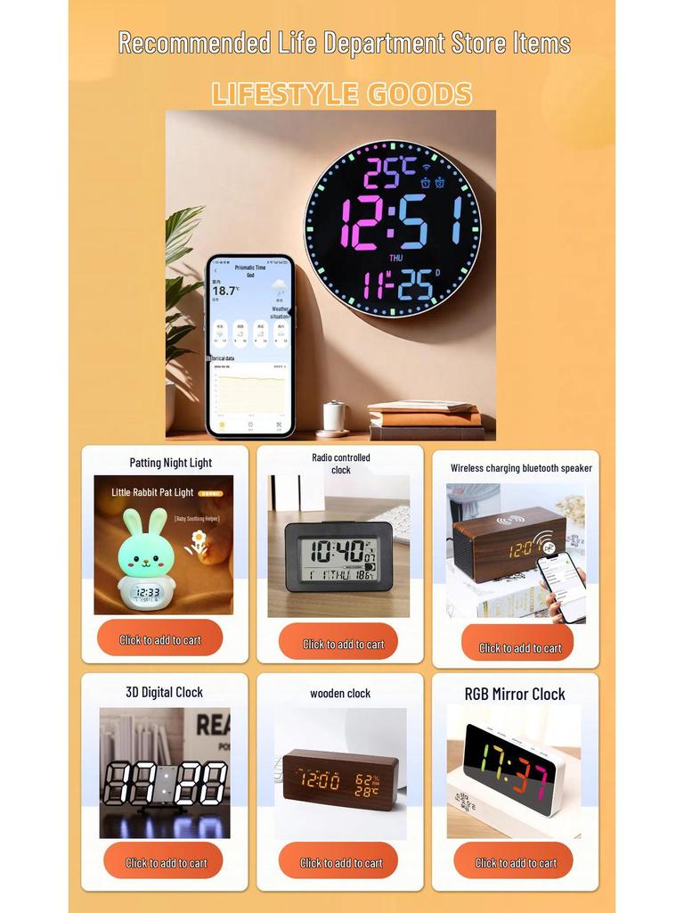 Wooden Sound-Control Luminous LED Alarm Clock with Silent Mode & Temperature Display