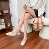 Grape mother inner height increase retro woven hollow square head word with thick heel sandals Muller half slippers women's summer 2025