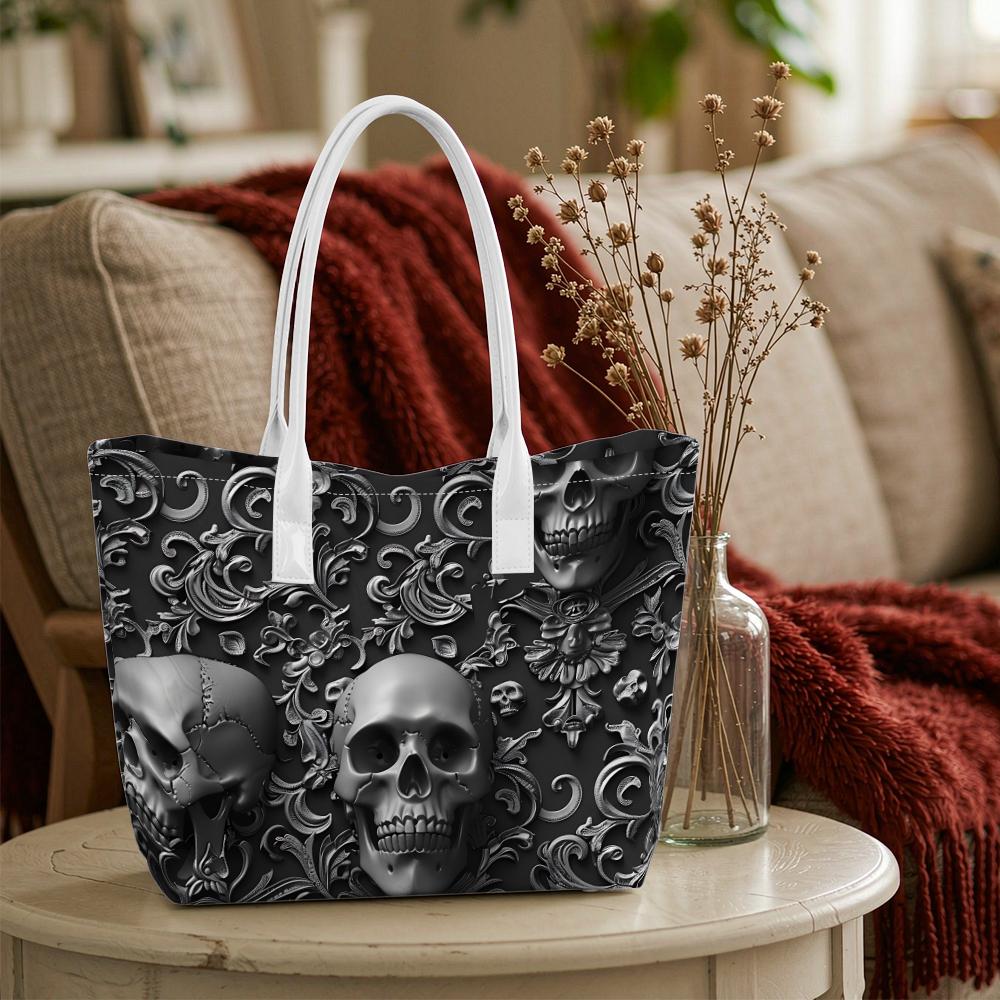 Gothic Skull Pattern Tote Bag Fashion Daily Portable Shoulder Bag