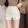 Women's High-Waist Black Leather Shorts - Slim Fit, Autumn Casual Hot Pants