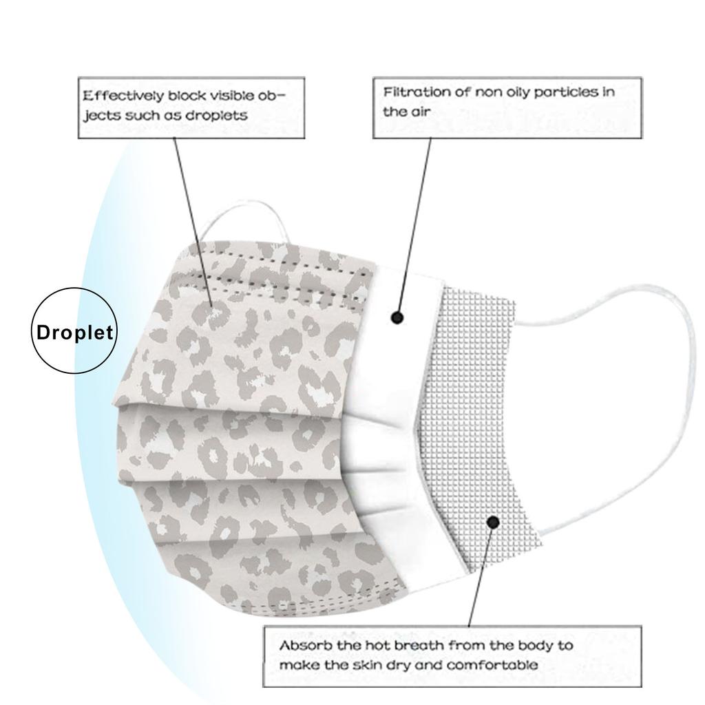 Voksen Tre-lags Engangs Støvtett Beskyttende Leopardmønstret Maske