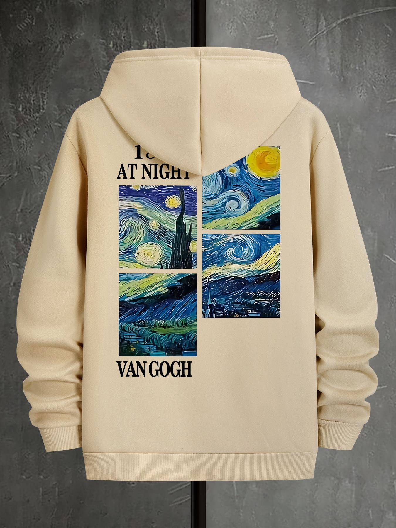 Sweat à capuche pullover homme Art vintage Van Gogh Nuit étoilée Peinture à l'huile célèbre Graphique Street Hip Hop Sport Sweat-shirt surdimensionné XL beige