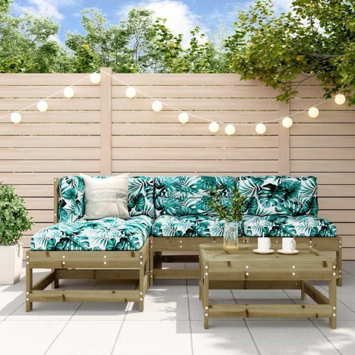 VidaXL Salon de jardin 5 pcs avec coussins bois de pin imprégné 3186052