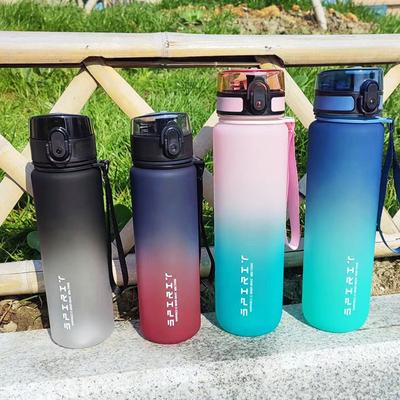 Hot Selling Gradient Frosted Plastic Space Cup with Bounce Cover Direct Drinking Cup Portable for Outdoor Sports Water Cup