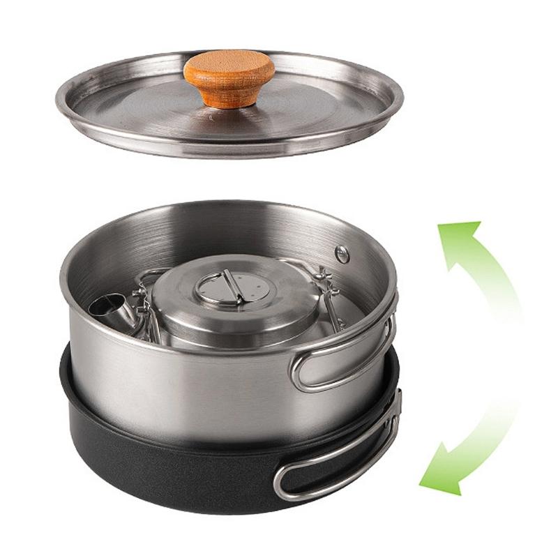 Kettle Ultra-light Stainless Steel Camping Cookware Utensils With Storage Bag Outdoor Tableware with Lightweight Handle