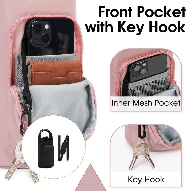 Insulated Water Bottle Holder With Adjustable Strap and Phone Pocket Thermal Cup Carriers Bag For Walking Hiking Commuting