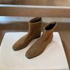 Coarse Heel Small Ankle Boots Square Head Martin Boots Women's Suede Versatile Skinny Boots Korean Autumn and Winter Chelsea Short Boots Single Boots