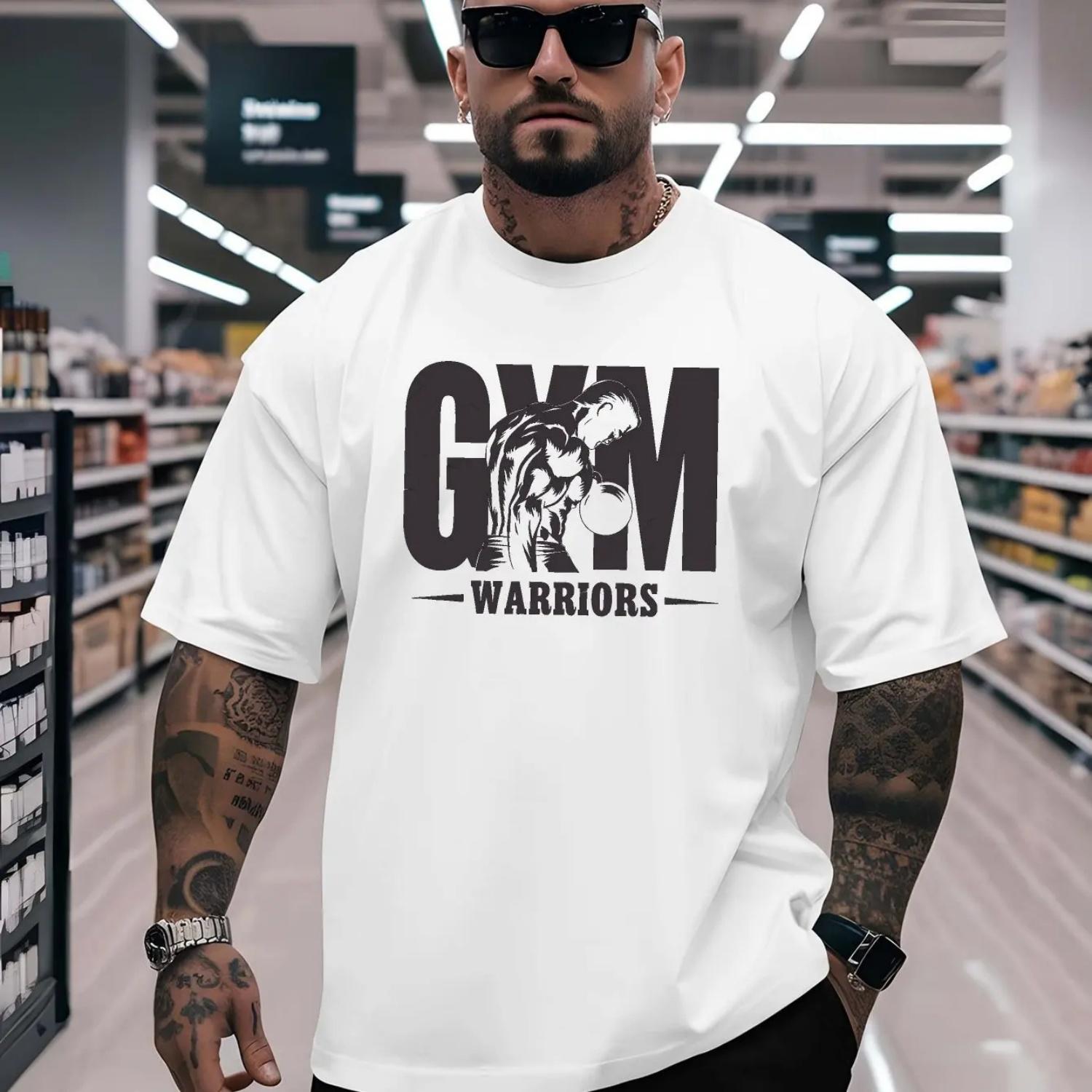 

Мужская хлопковая футболка Gym Warriors Бодибилдинг Фитнес Атлетичная Мышечный крой Повседневная Уличная одежда Белая S чёрный