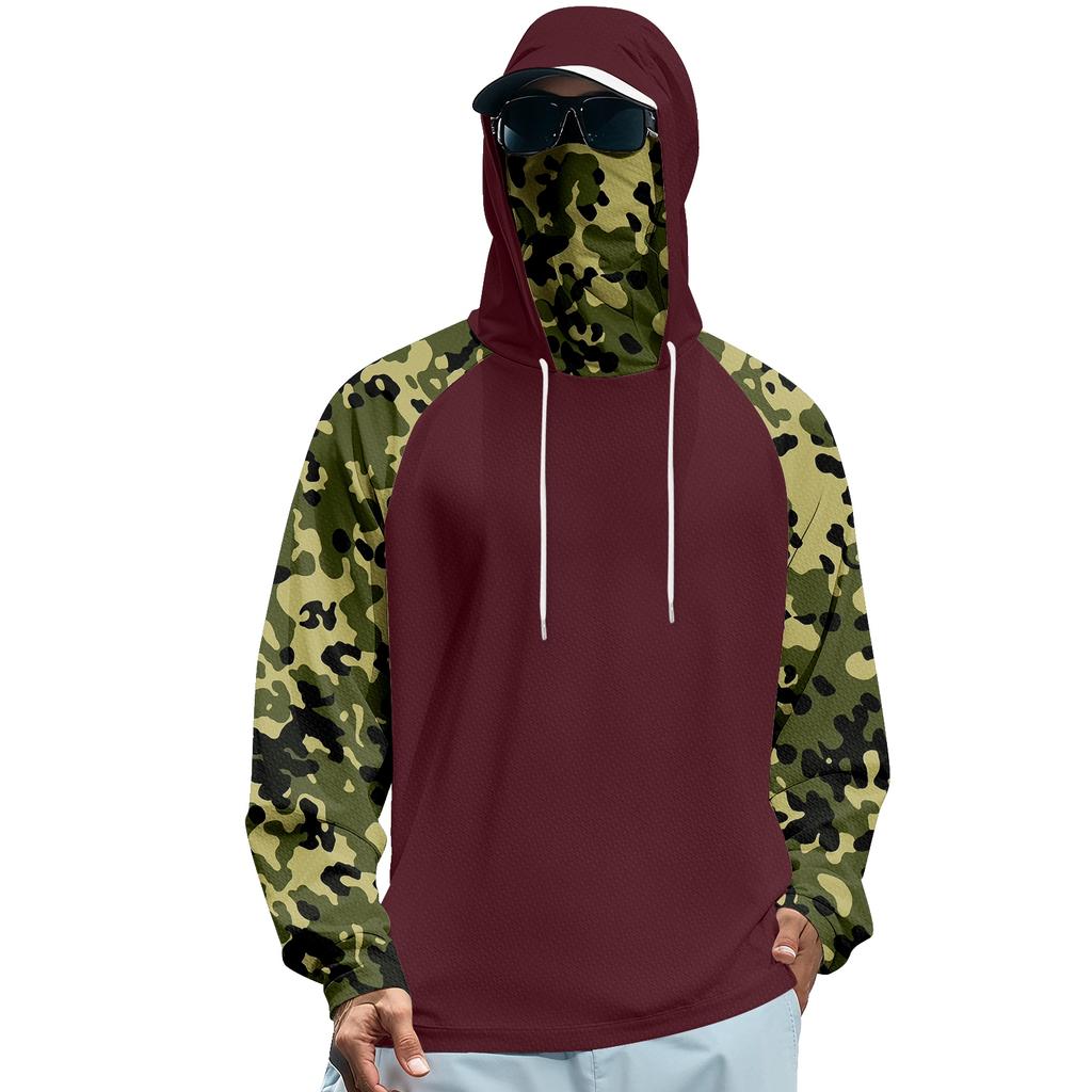 Unisex Solid Color Hooded Sweatshirt With Face Mask And Plush Raglan Sleeves