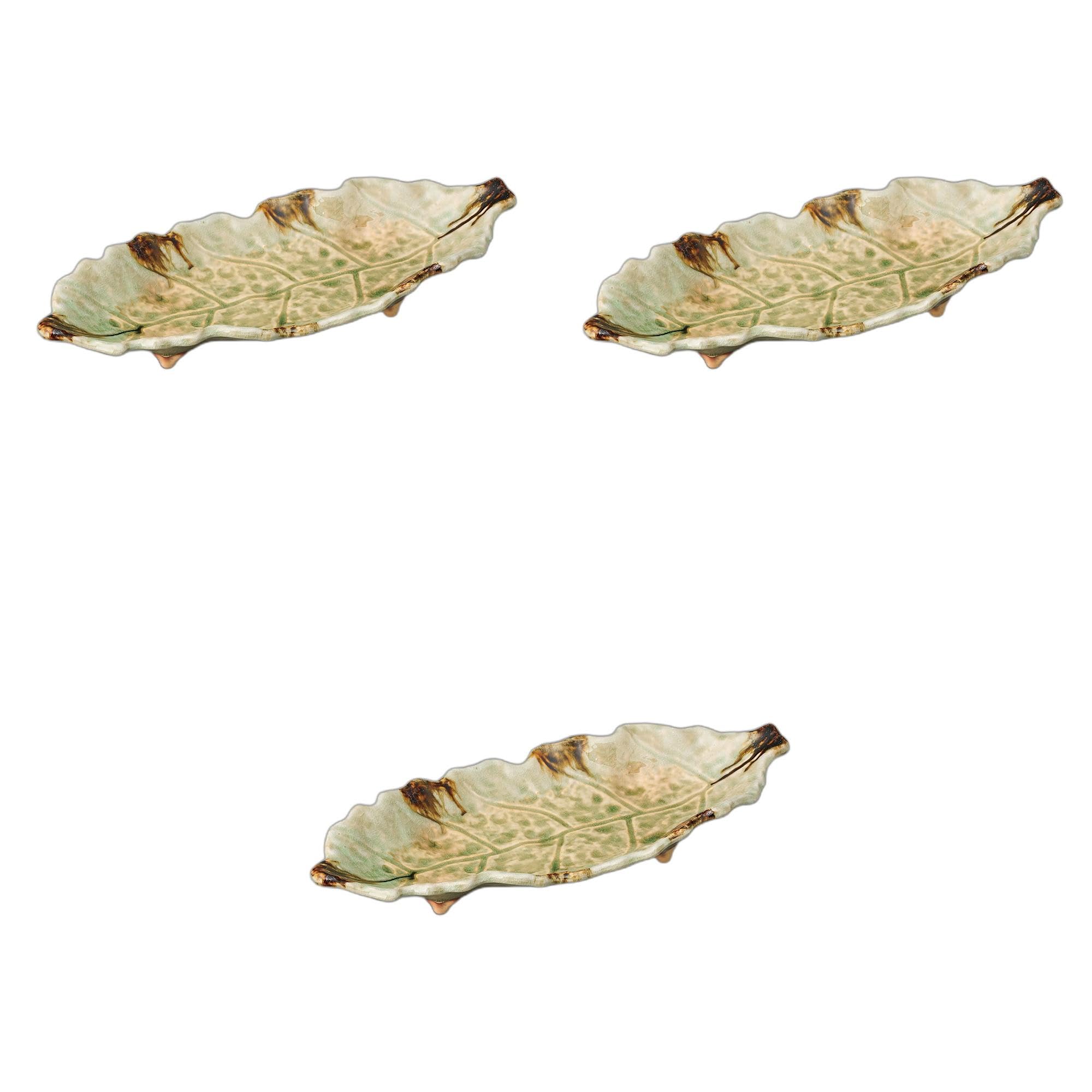 

Набор из 3 песочных стеклянных тарелок в форме листа x x Керамические сервировочные тарелки от Setomonohonpo 13.0 [41 17.5 5.5 см]