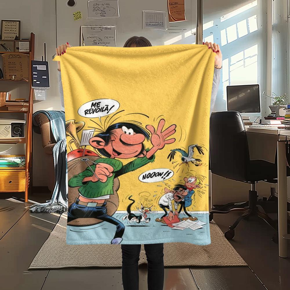 1Pc Gaston Lagaffe Print Flannel Blanket, High quality Comfortable for All Seasons, Home Decor, Warmth and Comfort, Perfect for Christmas Gifts 48 80cm x 120cm